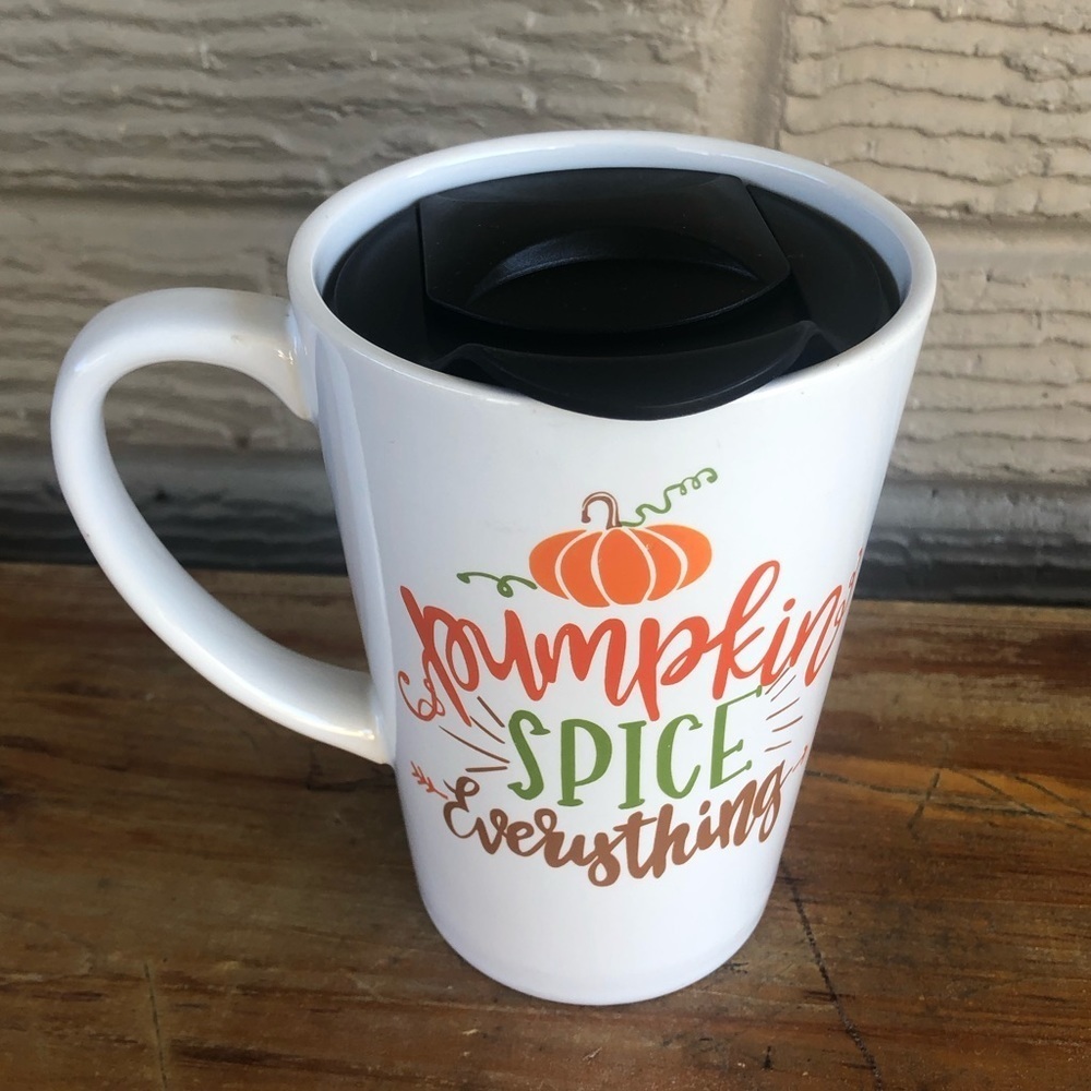 Pumpkin Spice Everything Stoneware Travel Coffee Mug & Black Sliding Lid 12oz
